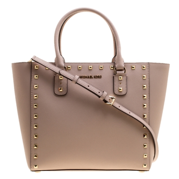 Michael Kros Large Pink Studded Tote Bag With Straps